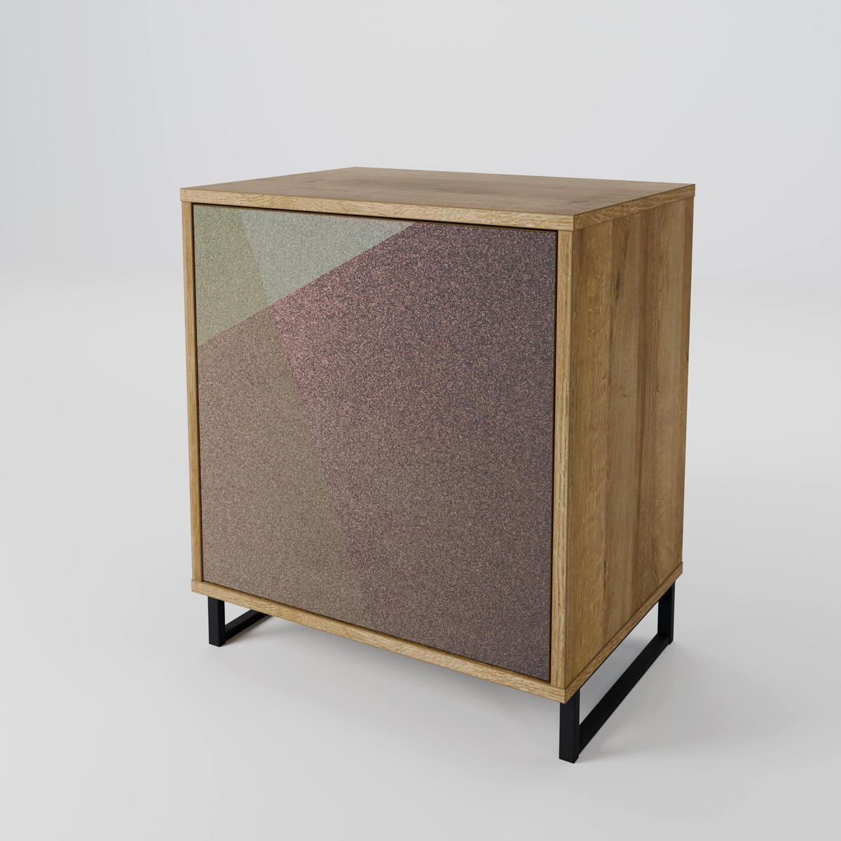 SIDEBOARD BEIGE GEOMETRY, Eichefarben, 57,5x42x72,5 cm, Schwarze Metallfüße - Eichefarben/Multicolor, Holzwerkstoff/Metall (57.5/72.5/42cm) - SpaceRebels