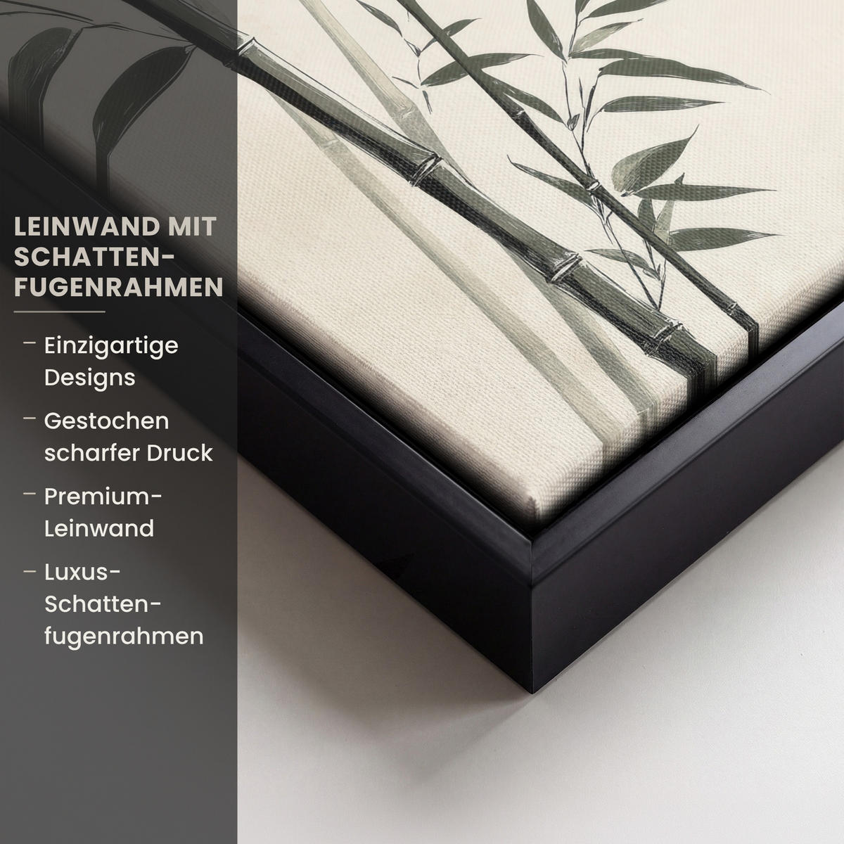 LEINWAND Bilder mit Rahmen - Japandi - Bambus - Beige - 20x20 - Eukalyptusholzfarben, Textil (20/20cm) - MuchoWow