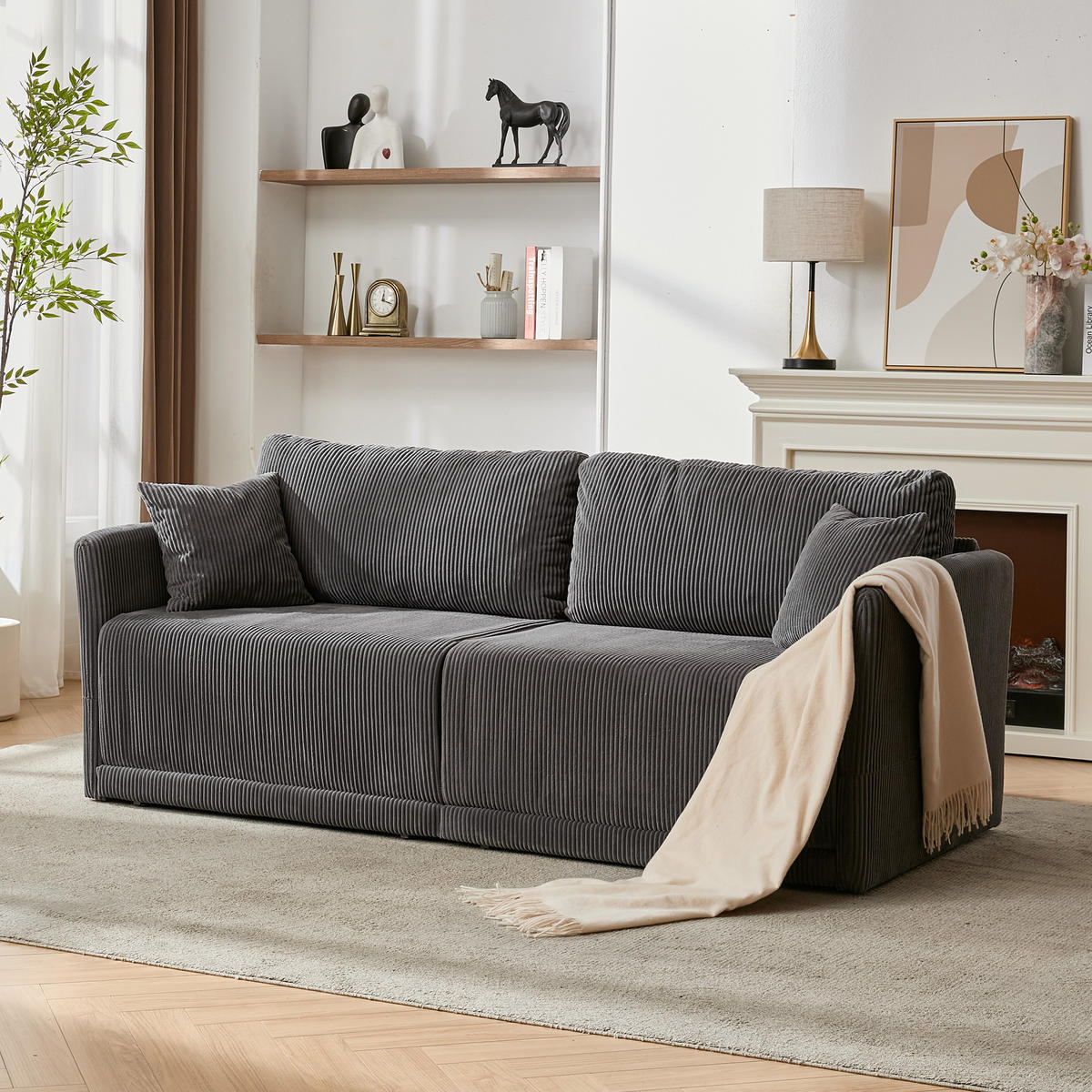 SOFA mit Schlaffunktion 182 x 88 x 84 cm Cord Grau - Grau, Metall (182/84/88cm) - Meubliv