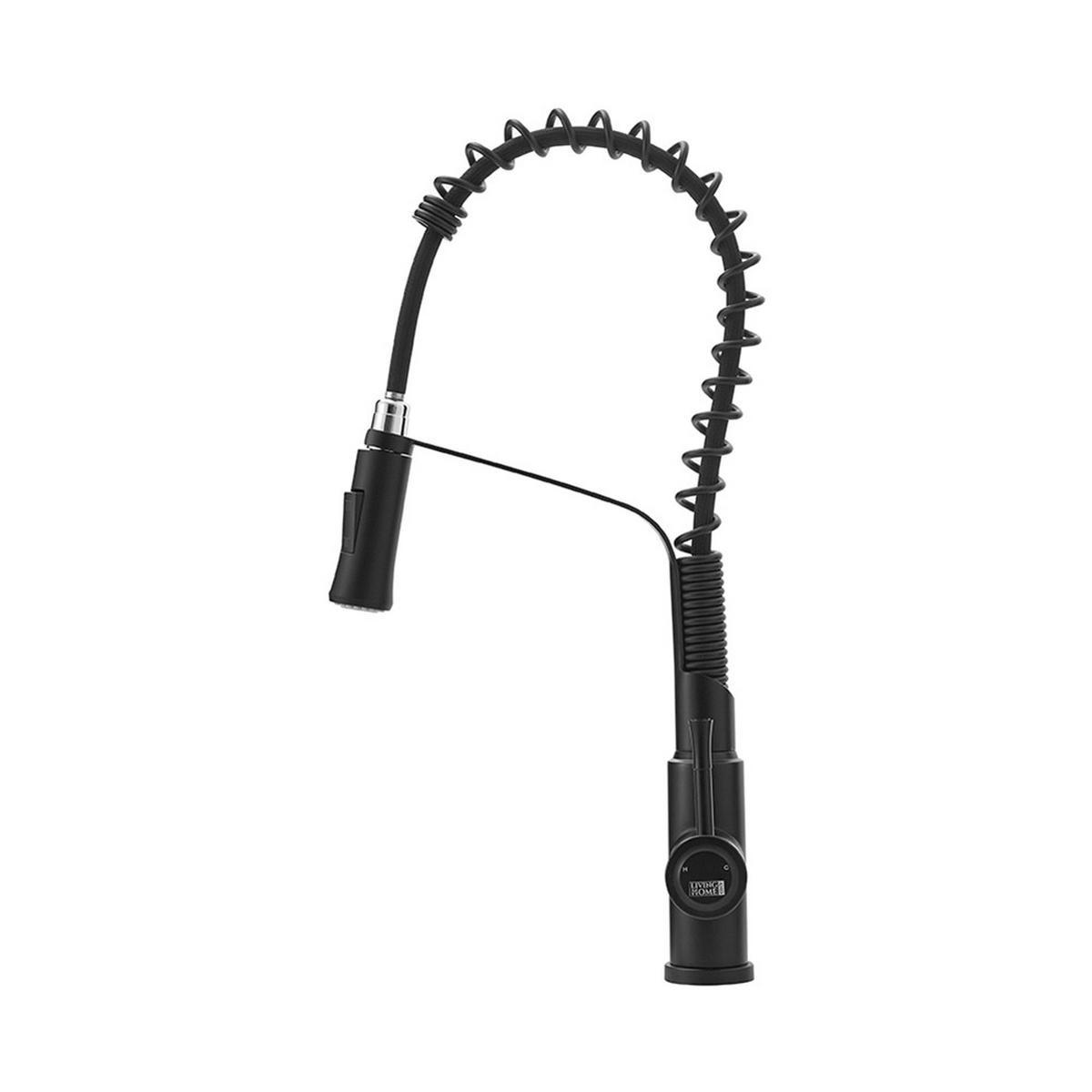 KÜCHENARMATUR aus 304 Edelstahl in Schwarz Ausziehbar Brausekopf Einhandgriff Schwenkbarer Auslauf Höhe der Armatur: 50 cm - Schwarz, Metall (22/50/4cm) - Livingandhome