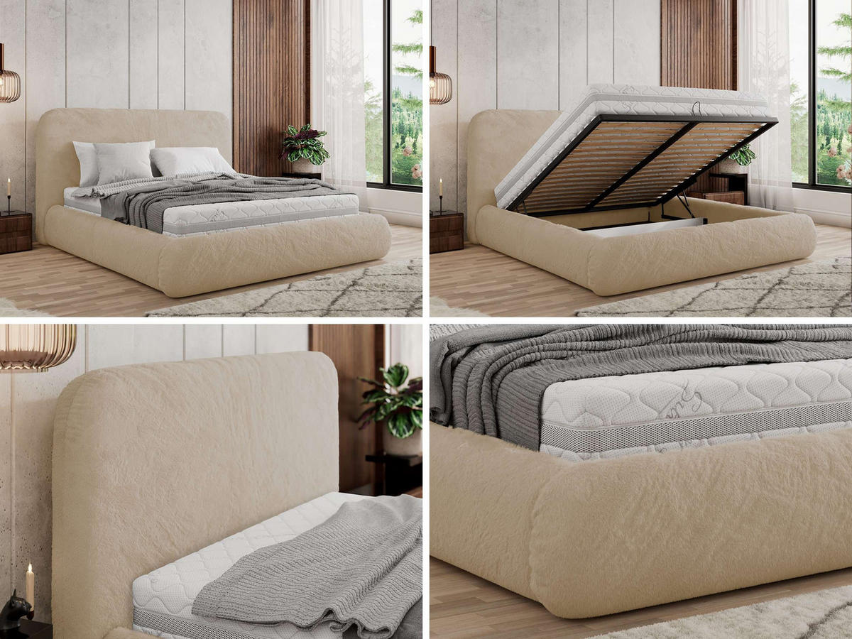 POLSTERBETT BENEA CLASSIC 200/200 - Creme Plüsch - ohne Matratze - Creme, Textil (200/200cm) - MKS