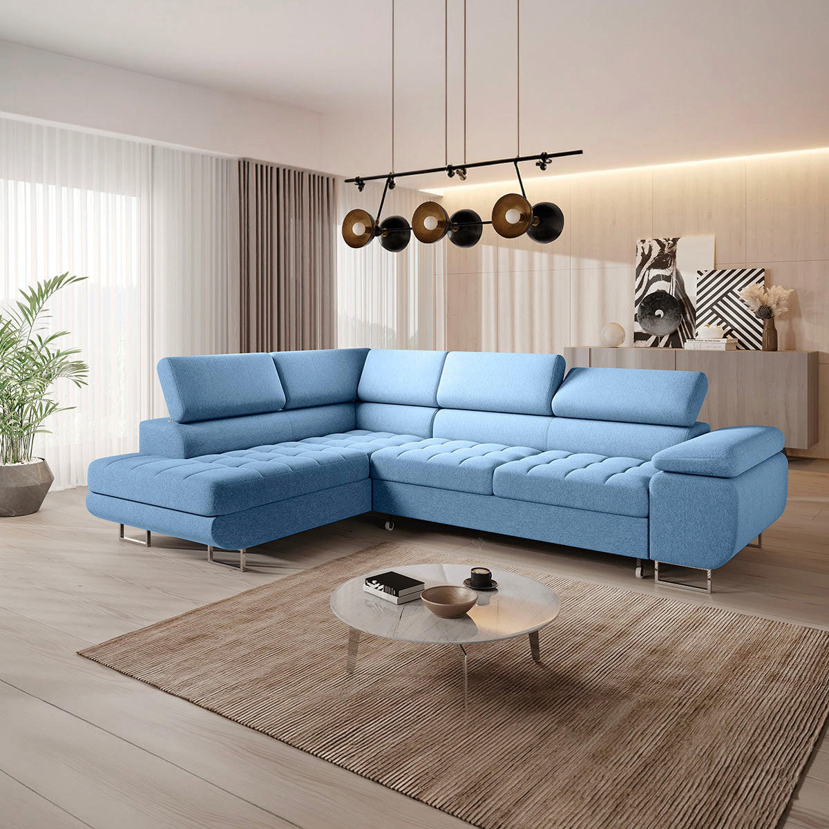 ECKSOFA Eden 4 Sitzplätze Blau - Blau, Holzwerkstoff (271/201cm) - Petits-meubles