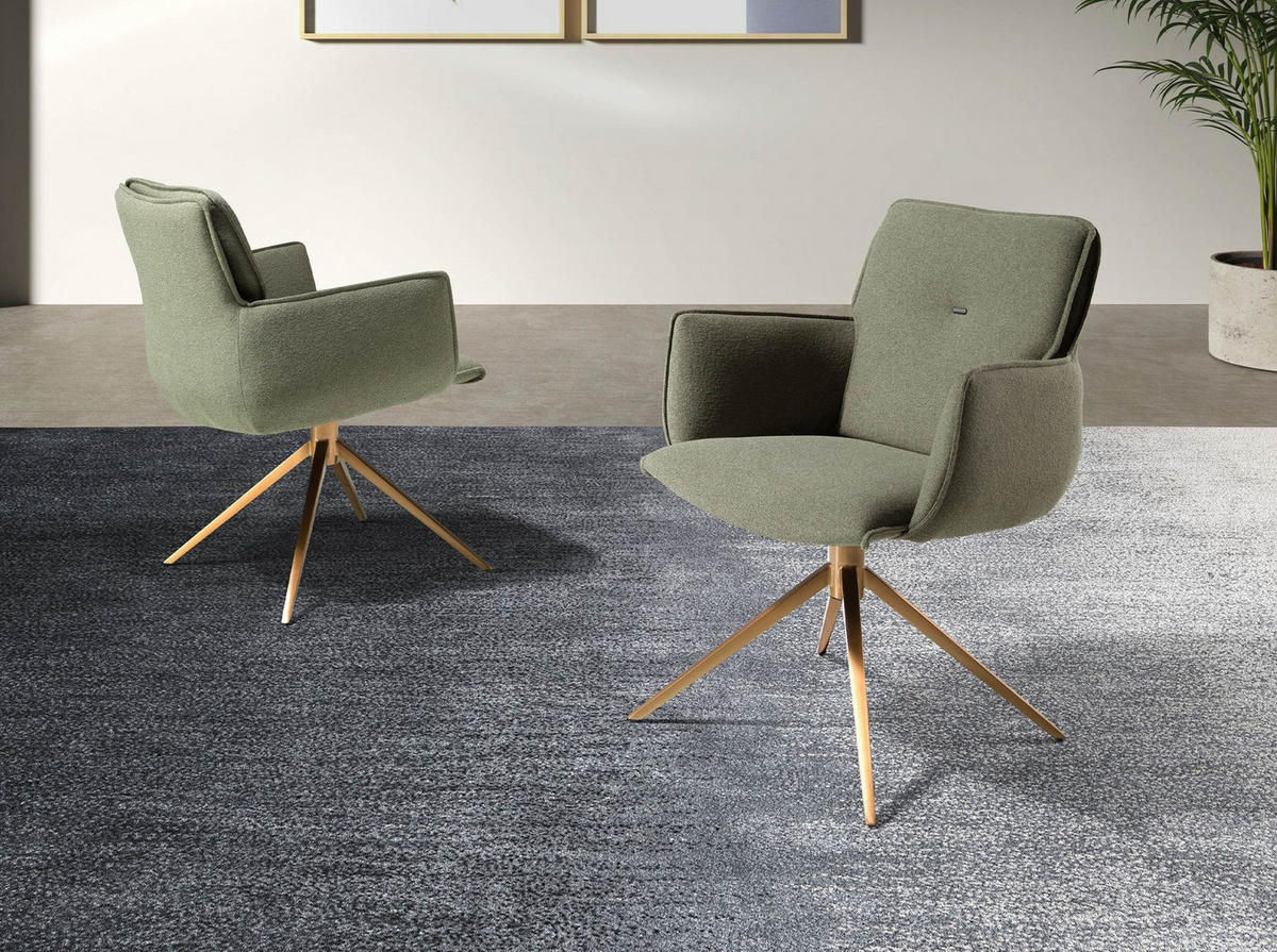 STUHL Drehstuhl aus olivgrünem Stoff 62/75/83 cm - Messingfarben/Olivgrün, Textil/Metall (62/83/75cm) - ANGEL CERDA