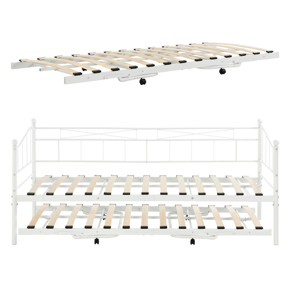 TAGESBETT Skutskär - Weiß, Metall (90/200cm) - [en.casa]