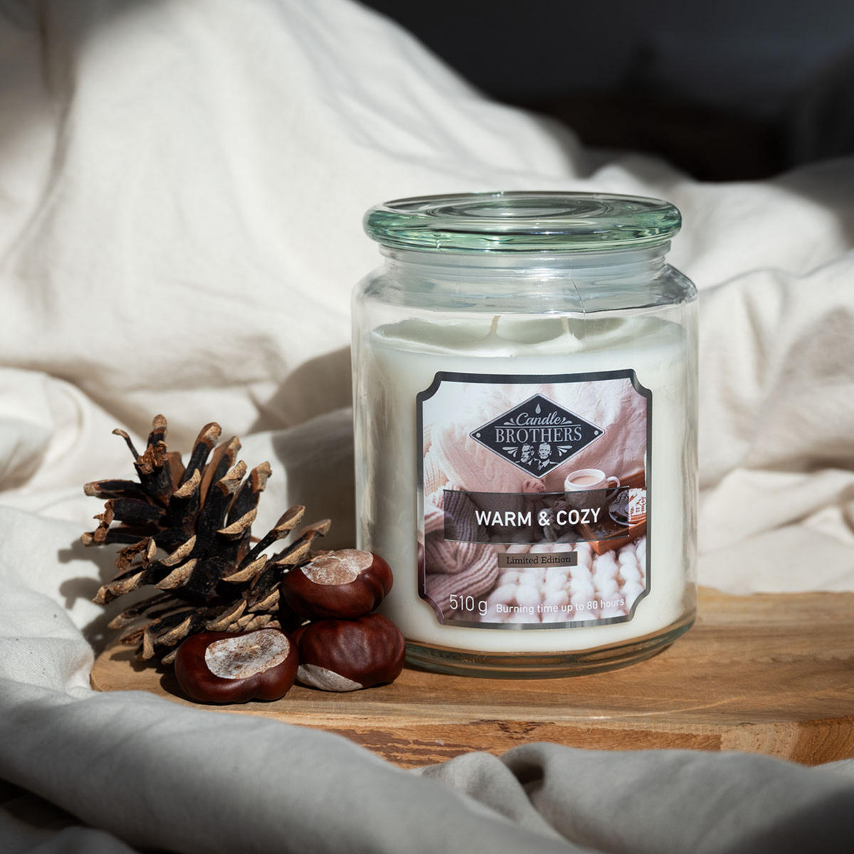 DUFTKERZE CandleBrothers - Weiß, Glas/Naturmaterialen (13cm)