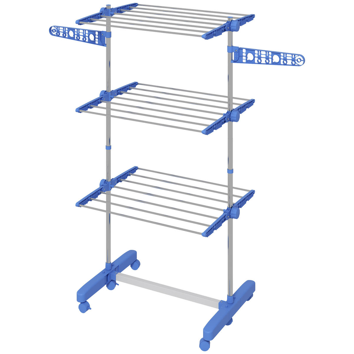 WÄSCHESTÄNDER DE-09792 4 Ebenen klappbar mit 6 Rollen Blau+Silber - Blau, Metall (142/152/55cm) - ComfortXL
