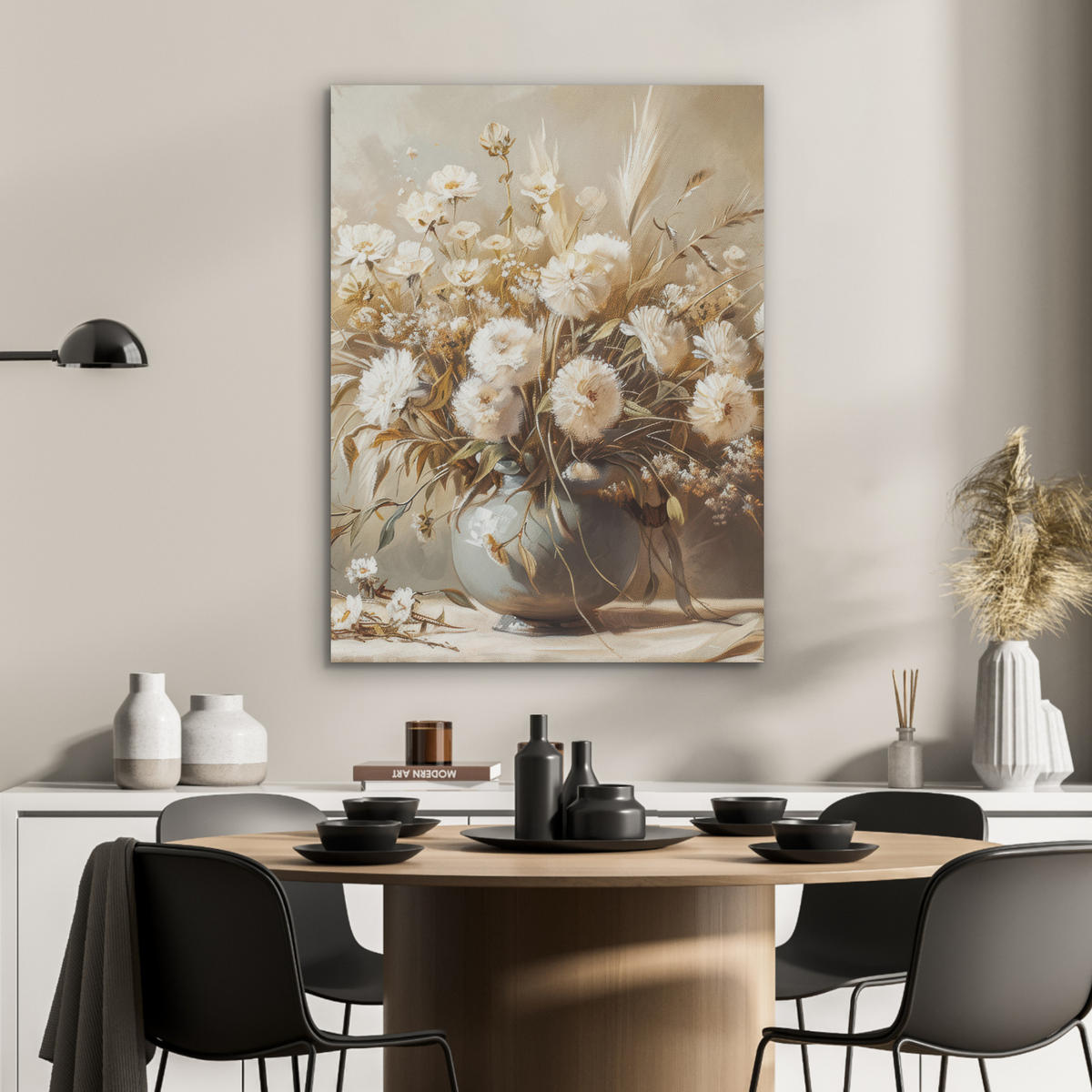 AKUSTIKPANEEL Blumen - Vase - Stilleben - Beige 60x80 cm - Creme, Textil (60/0.9/80cm) - MuchoWow