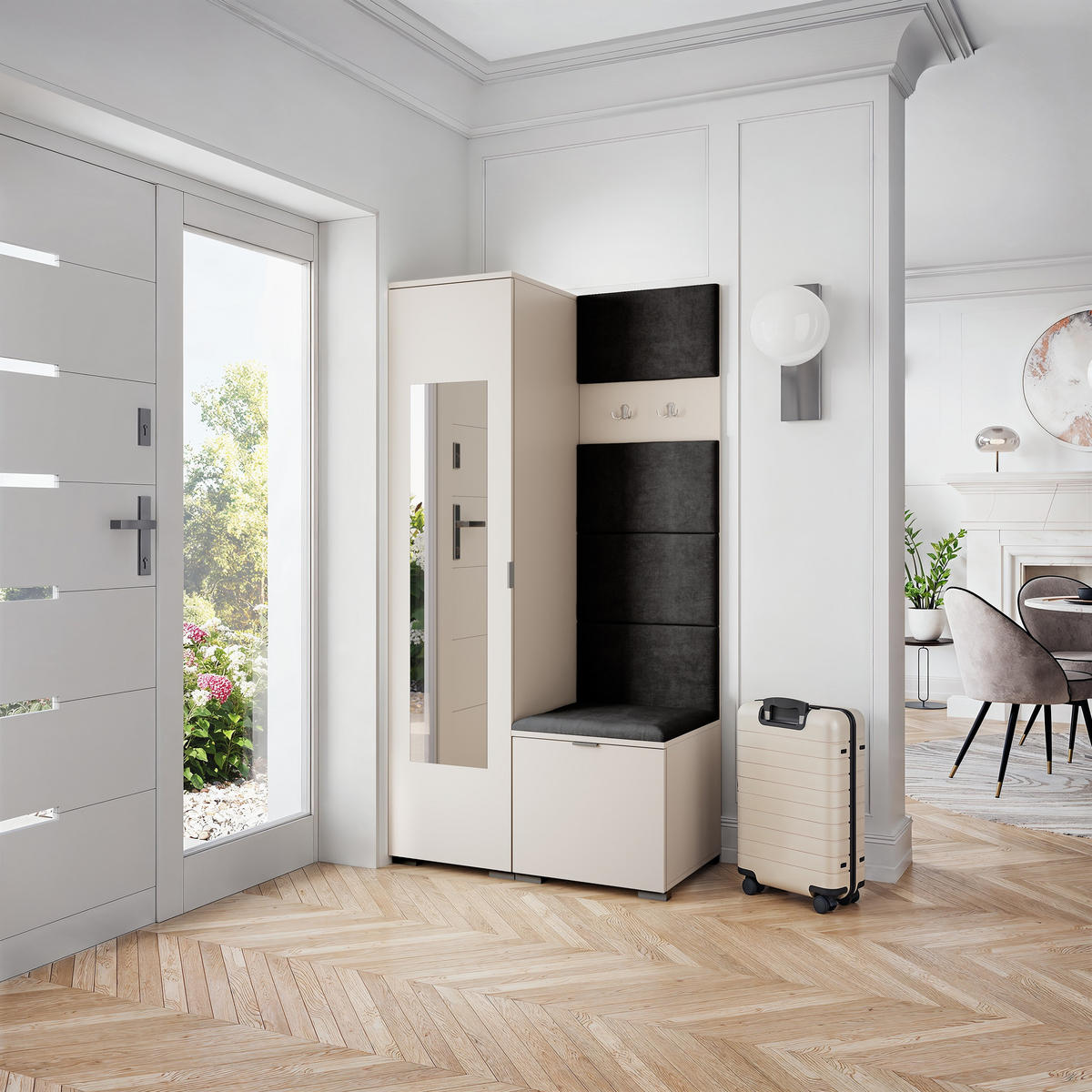 GARDEROBENSCHRANK VIRA 95/181/51 cm Modern Kaschmir - Kaschmir/Schwarz, Holzwerkstoff (95/181/51cm) - MASSENO