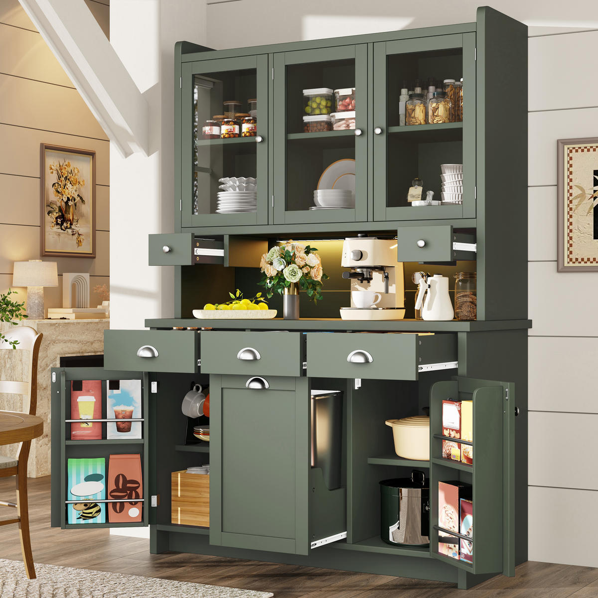 BUFFETSCHRANK Retro Grün 120/40/180 cm - Grün, Holz (120/180/40cm) - PANGIVO