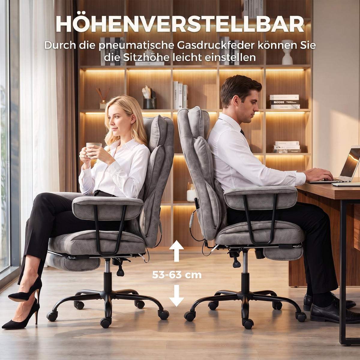 KONTORSSTOL Leathaire Grå - Svart/Grå, Textil/Plast (77/126/76cm) - HOMCOM