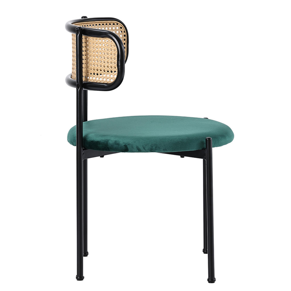 JÍDELNÍ ŽIDLE sada 2 ks, zelený samet a ratan, čalouněné s kovovými nohami - zelená barva, textil (51/75/51cm) - Urban Meuble