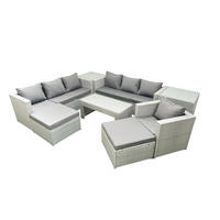 GARTENSOFA hohe Rückenlehne Polyrattan Hellgrau-Mix 9-Sitzer - Hellgrau/Grau, Glas/Kunststoff - Fimous