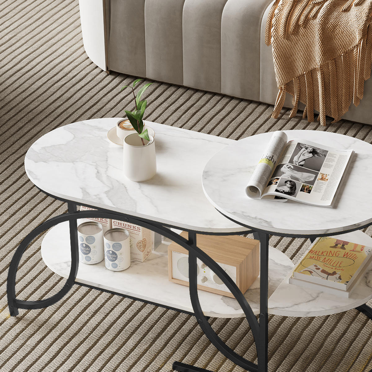 COUCHTISCH mit Metallrahmen, moderner Wohnzimmertisch für Wohnzimmer - Schwarz, Metall (80/46/45cm) - PARAFTA HOME