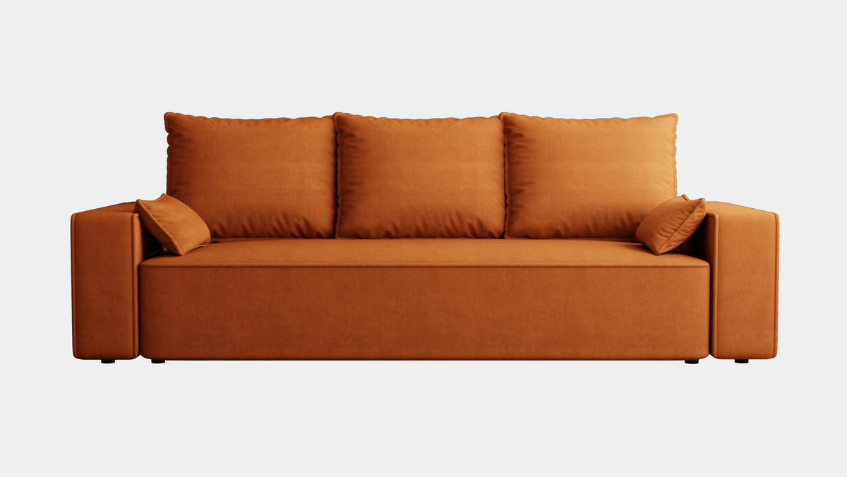 SOFA Veno mit Bettkasten und Schlaffunktion, Couch, Schlafsofa, Velourstoff - Rostfarben, Holzwerkstoff (242/85/95cm)
