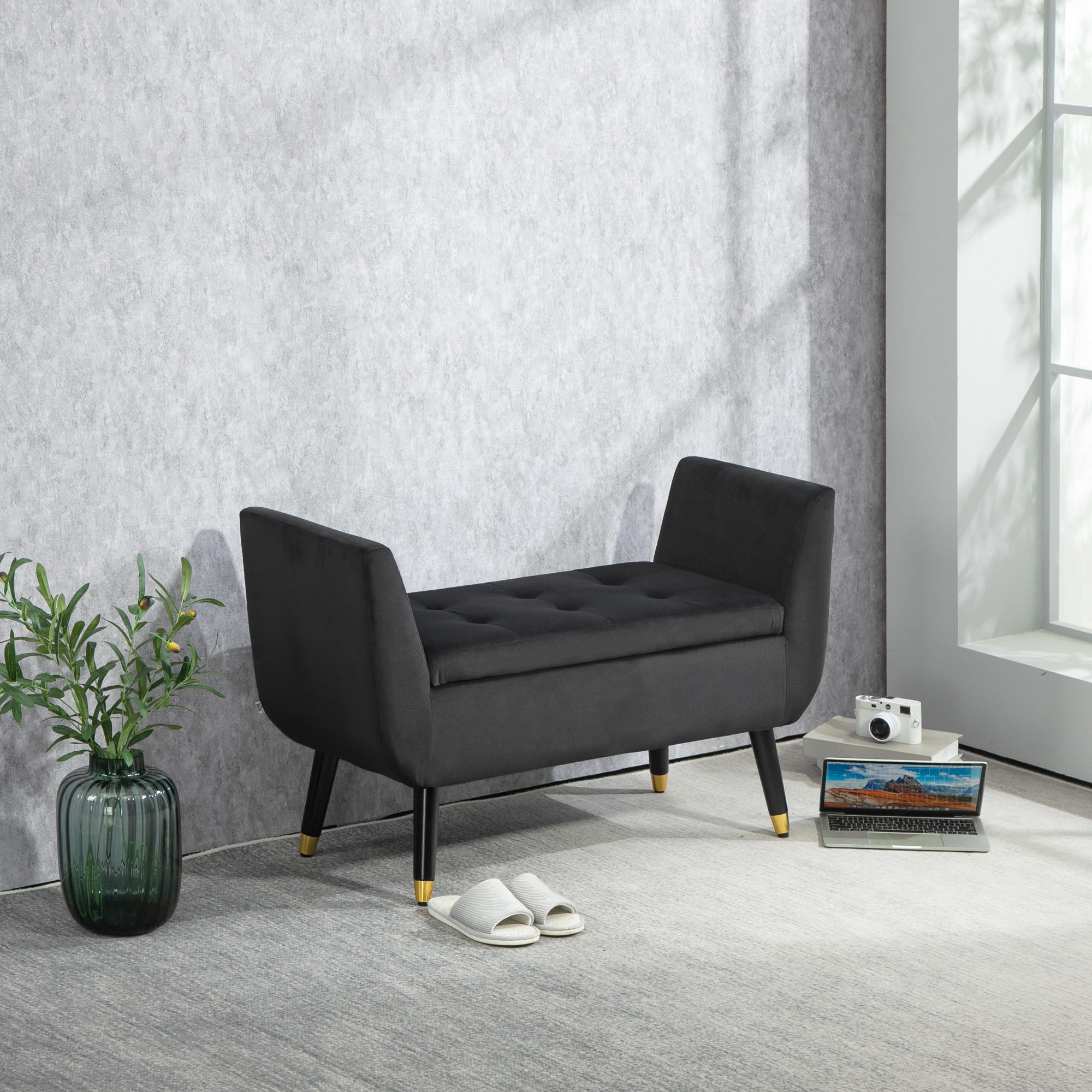 SITZBANK Polsterbank - Dunkelgrau, Kunststoff (42/65/107cm) - HOMCOM