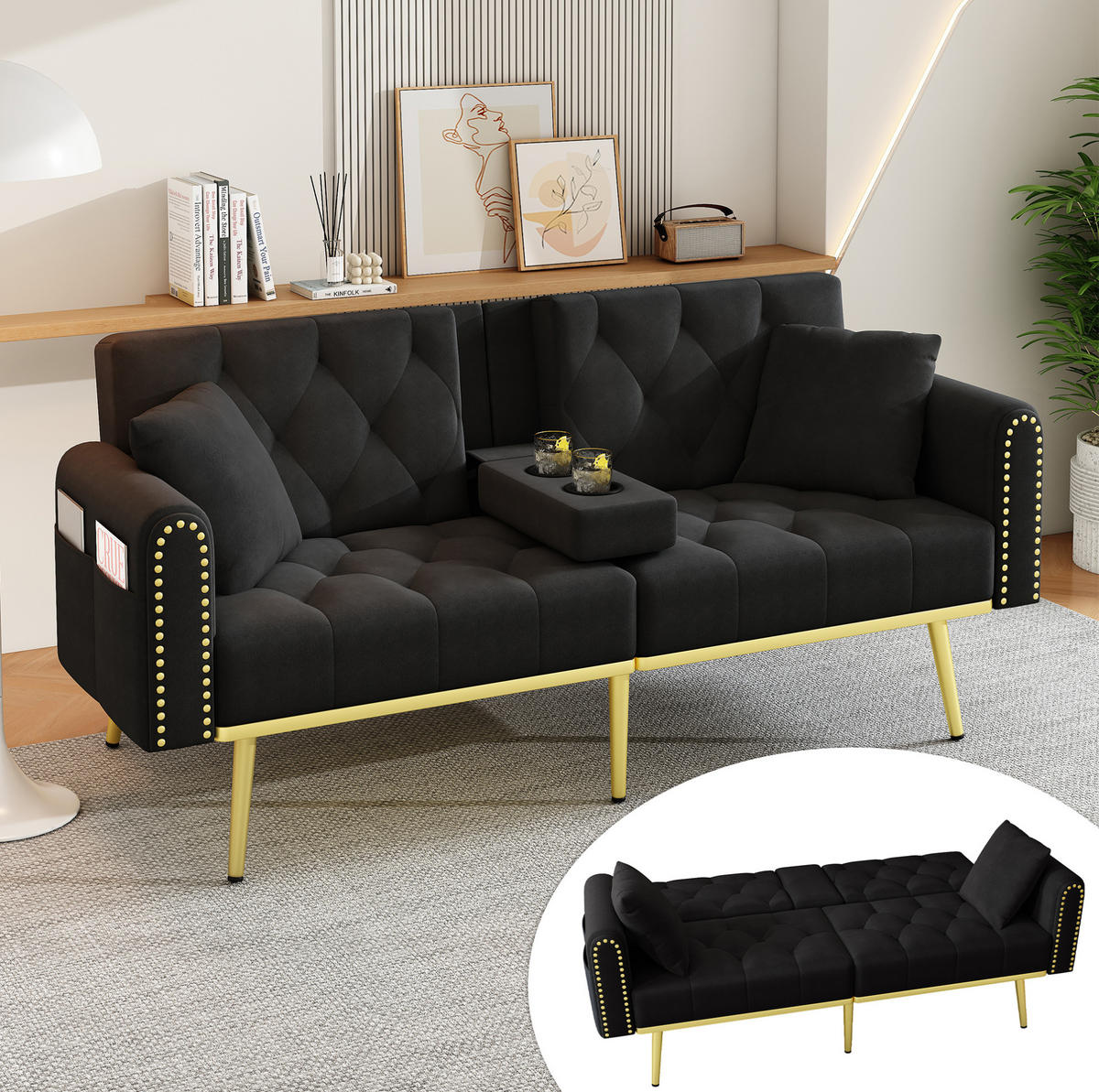 SCHLAFSOFA 175/89 cm Liegefläche in Schwarz – mit 3-fach verstellbarer Rückenlehne - Schwarz, Textil (73.5/175/80cm) - BEAOK