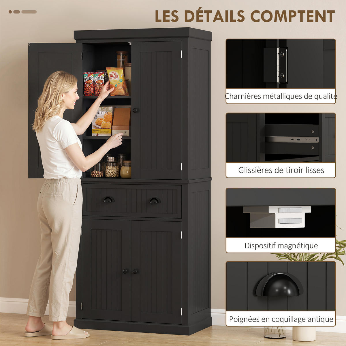 HIGHBOARD DE-11318 4 Türen Schwarz - Schwarz, Holzwerkstoff (40.2/183/76.2cm) - ComfortXL