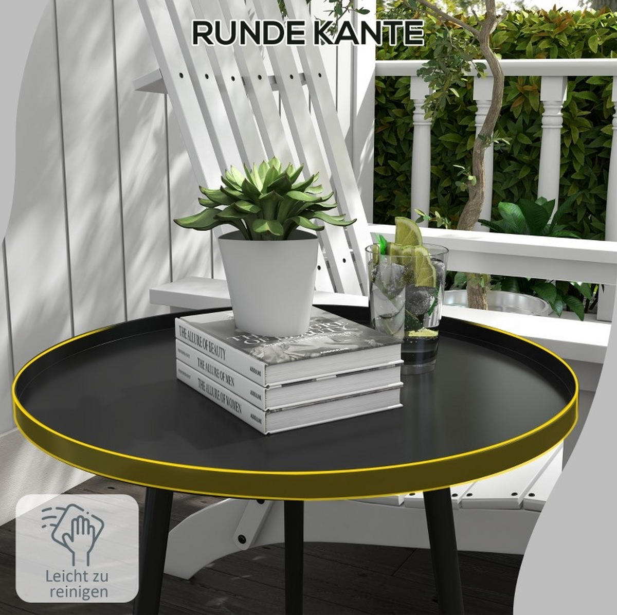 GARTENTISCH 40/50/50 cm schwarz aus Stahl mit Schutzrand - Schwarz, Metall (40/50/50cm) - OKWISH