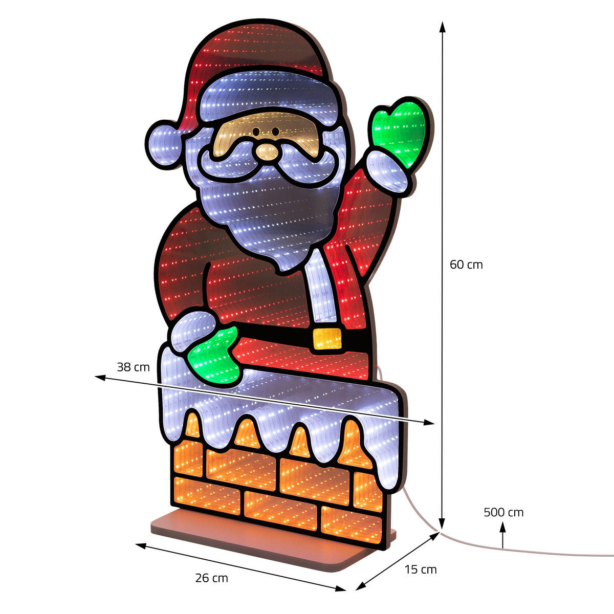 VÁNOČNÍ DEKORACE Santa Claus u krbu, LED zrcadlo s nekonečným 3D efektem a světelnou řetězem, 38 x 60 cm, do interiéru - různobarevná, plast (38/60/15cm) - ECD-Germany