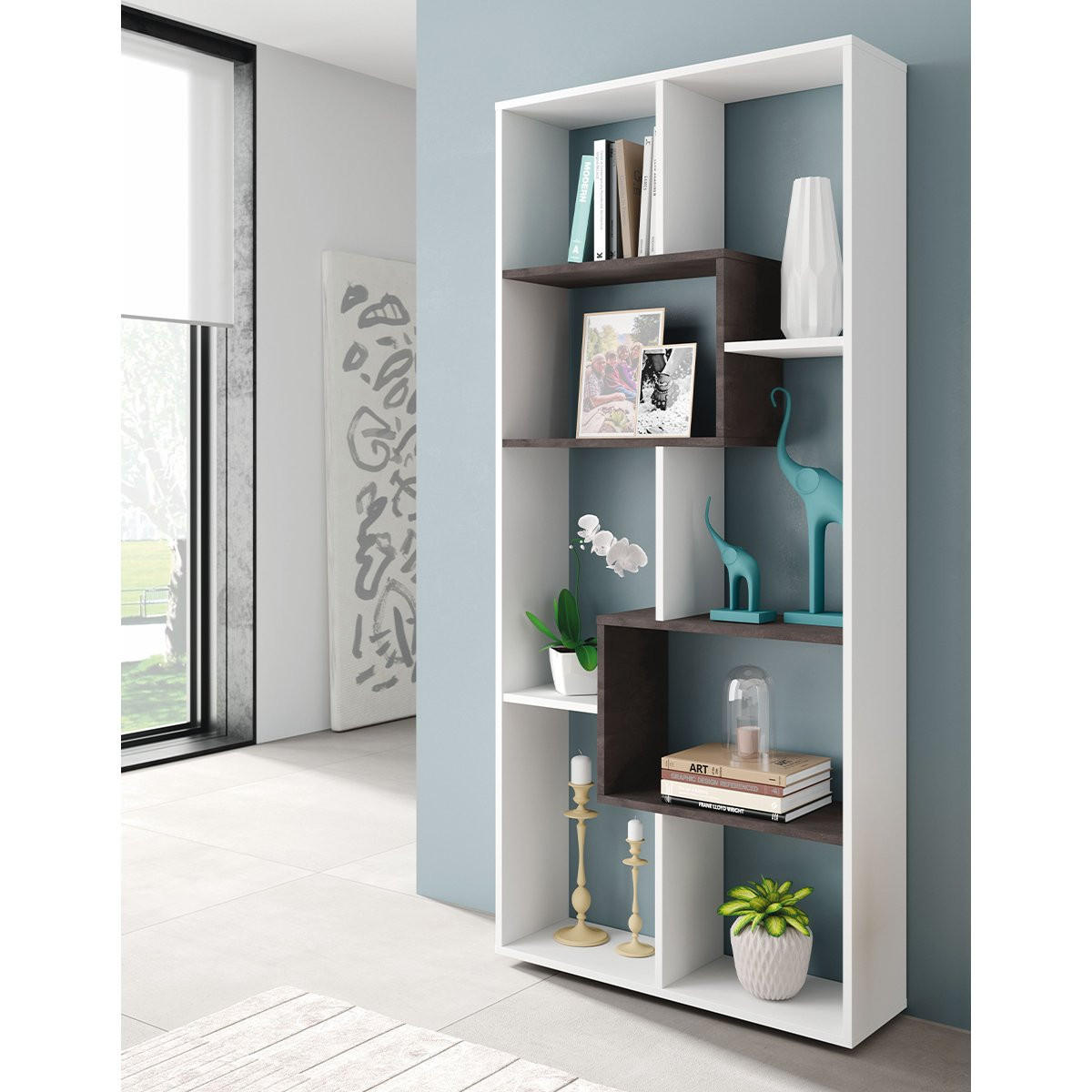 BÜCHERREGAL mit 8 Ablagefächern H180 cm - Kawa - Weiß, Holzwerkstoff (25/180/80cm) - Calicosy