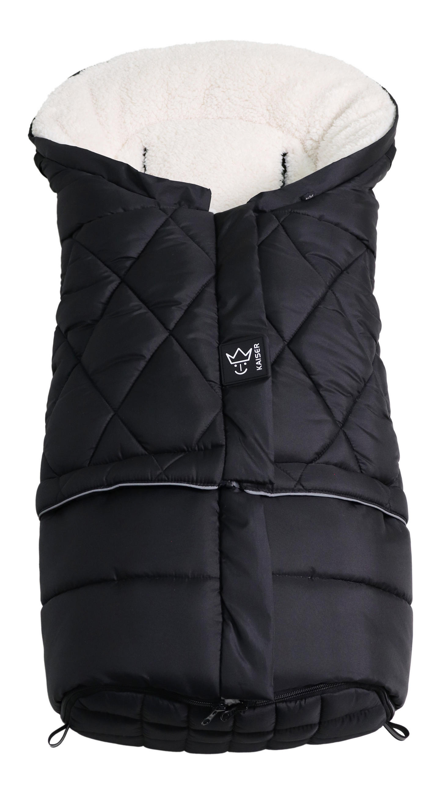KINDERWAGEN-FUSSSACK Moony 2in1, Sherpa Fleece cream, black - Schwarz Hochglanz, Textil (48/10/105cm) - Kaiserbaby