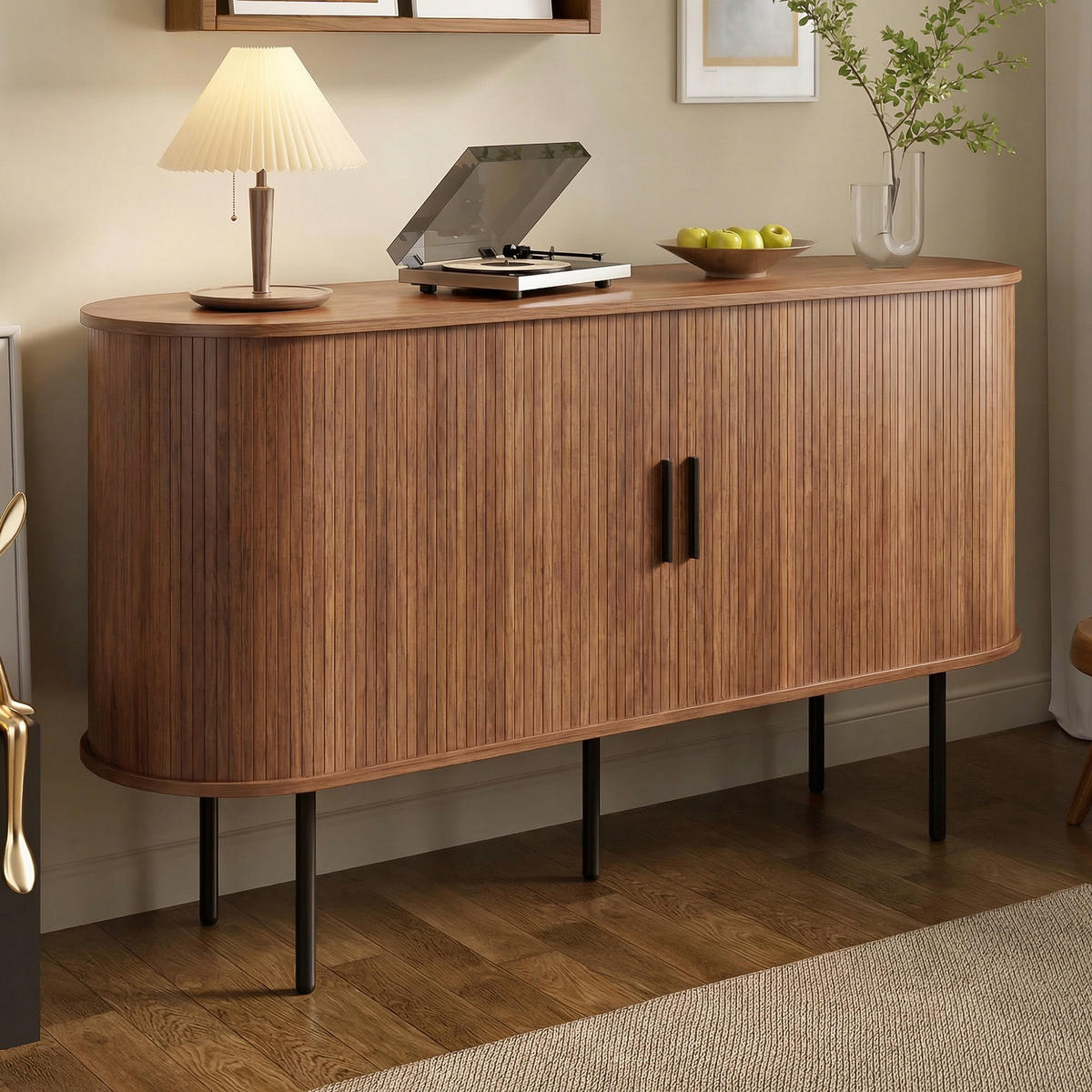 SIDEBOARD Rolljalousie MDF Metallbeine Stauraum modern - Walnussfarben, Holzwerkstoff (40/78/140cm) - FLIEKS