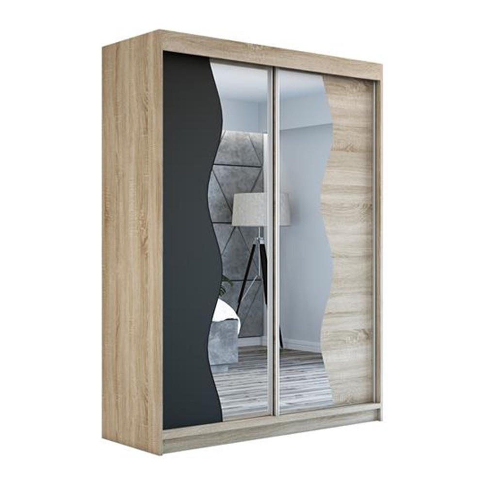SCHWEBETÜRENSCHRANK 120 CM RIMA Farbe: Sonoma / schwarz / sonoma - Schwarz/Braun, Holzwerkstoff (120/215/59.5cm) - A&J MöbelLand