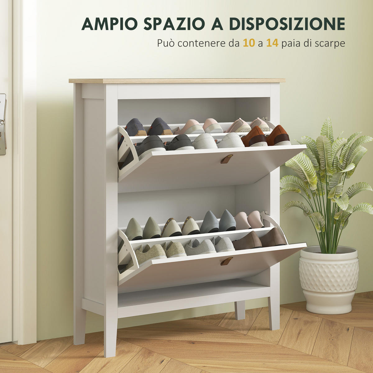 SCHUHABLAGE,2 Klappschubladen für 14 Paar EU44 80x24x95,5cm,weiß - Weiß, Holzwerkstoff (80/95.5/24cm) - Vallsero
