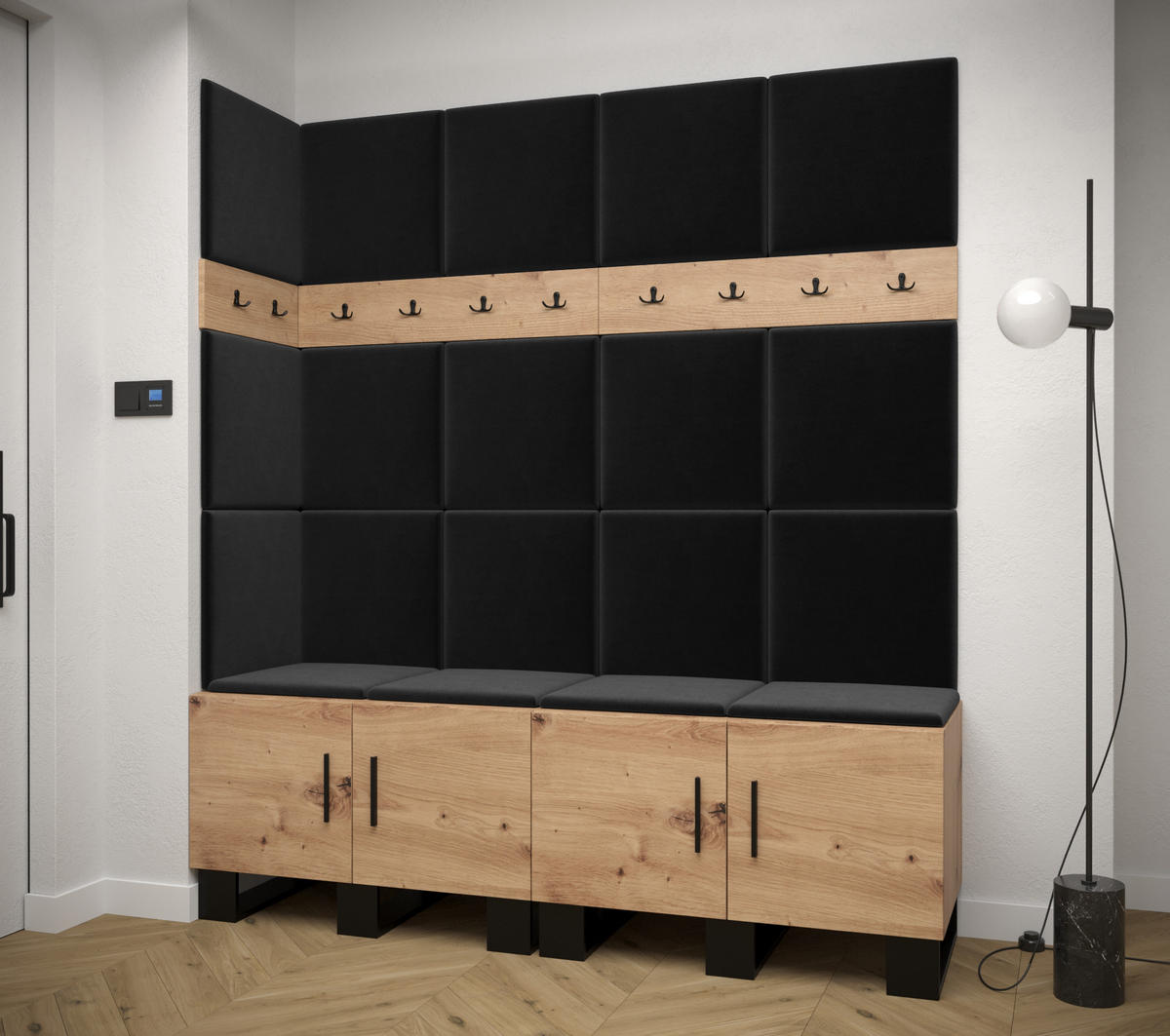 GARDEROBEN-SET 196/168/45,6 - Dunkelgrau/Schwarz, Holz/Kunststoff (168/196/45.6cm) - Abiks Möbel