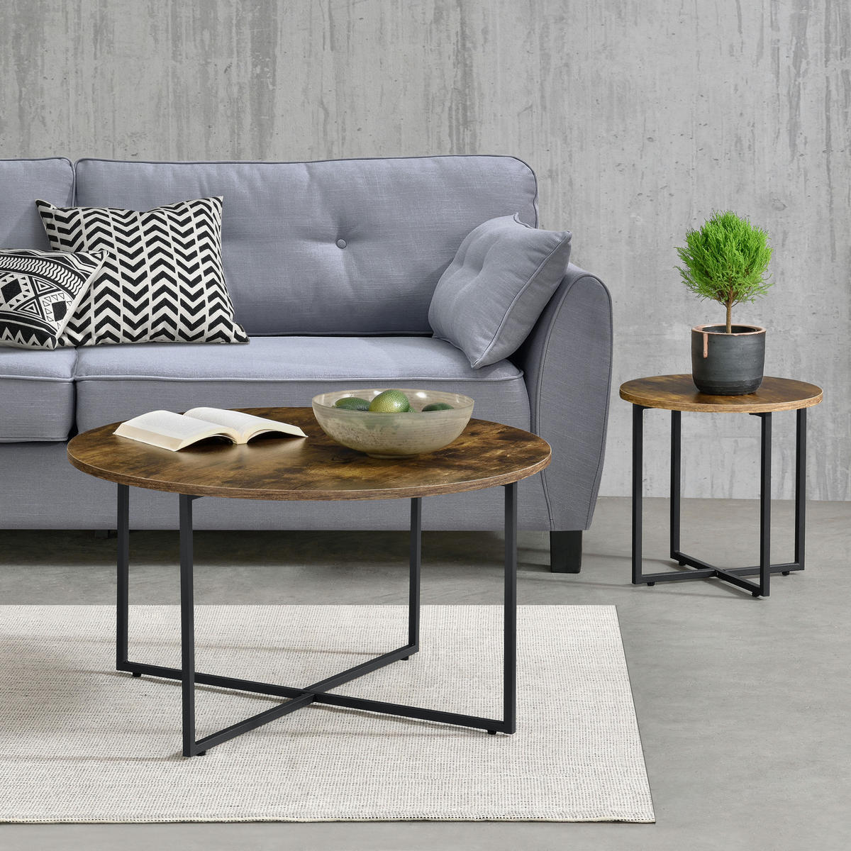TISCH Härjedalen SET 2-teilig 80/80/45 - Braun, Metall (80/80/45cm) - [en.casa]