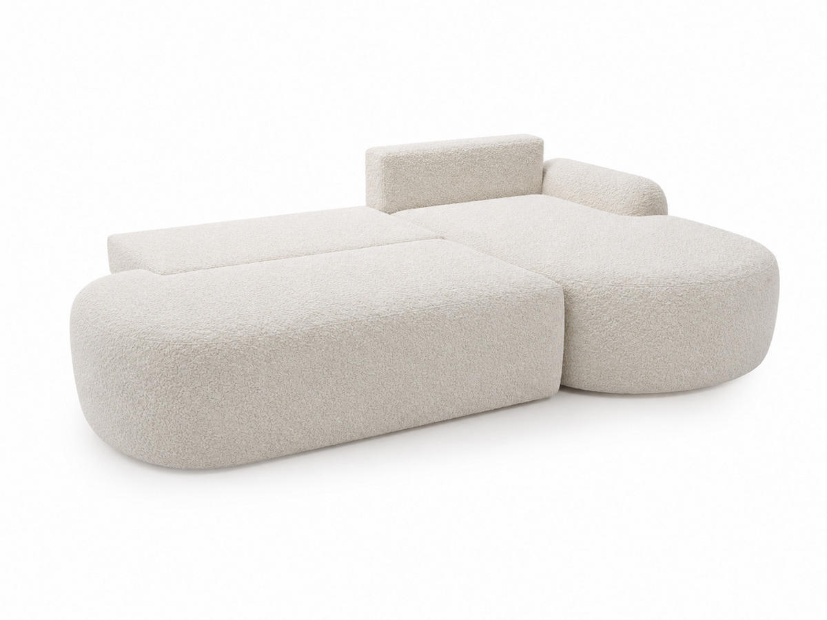 ECKSOFA Aurio O Bouclé-Stoff Weiß Rechts - Weiß, Holz/Textil (177/271cm) - Graingold