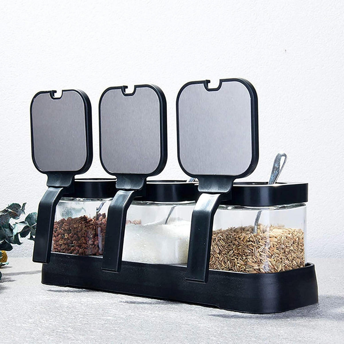 GEWÜRZBEHÄLTER 3er Set Glas 220 ml Schwarz - Schwarz, Glas (12.2/11.4/26.9cm)