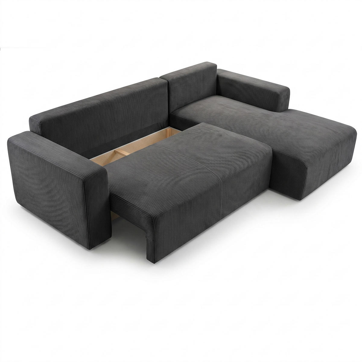 ECKSOFA PULA CORD GRAU - Anthrazit/Schwarz, Kunststoff/Textil (279/187cm) - Luxkor24