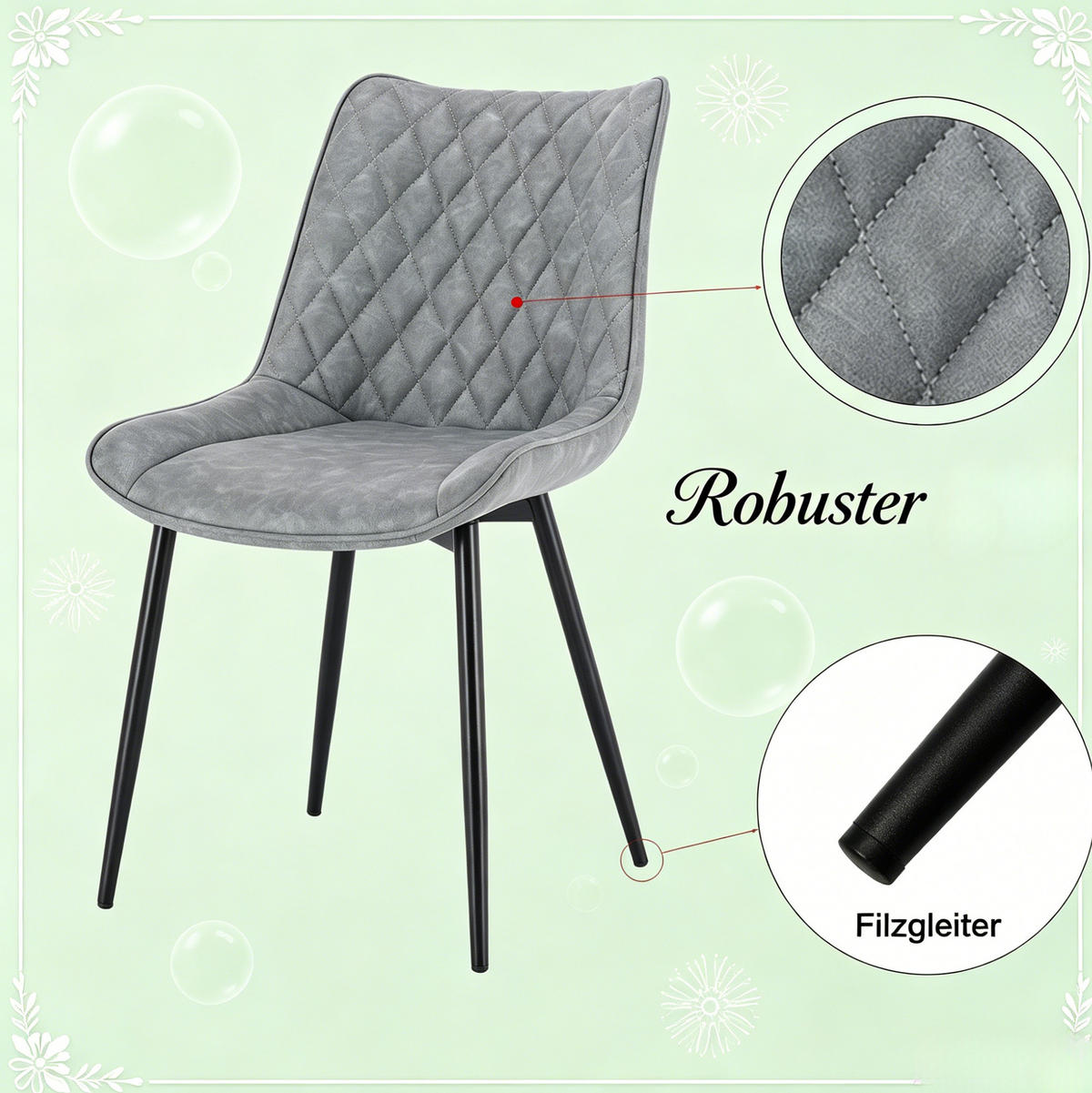 ESSSTUHL 2er-Set Grau aus Kunstleder mit Metallbeinen - Grau, Kunststoff (40.5/85.5/46cm) - MIVRAY