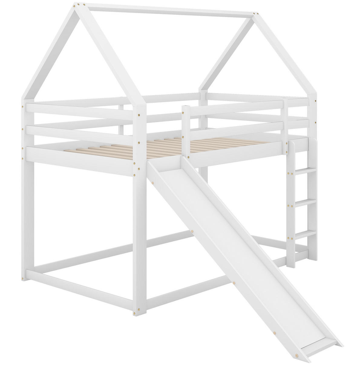 ETAGENBETT 90/200 cm Weiß Hausbett mit Rutsche und Leiter - Weiß, Holz (90/200cm) - OKWISH