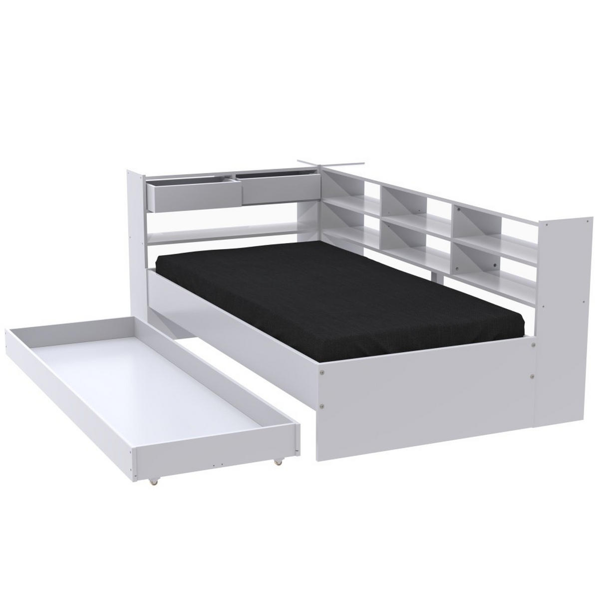 STAURAUMBETT ROLLER / 90x190 cm - Weiß - Weiß, Holzwerkstoff (90/190cm) - Weber Industries