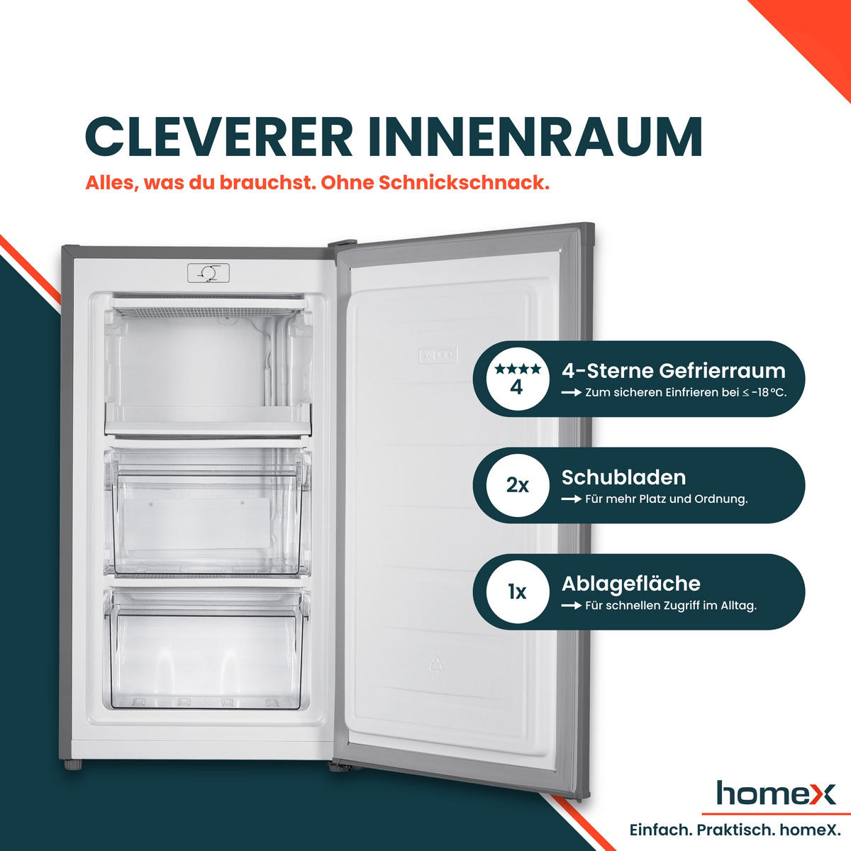 GEFRIERSCHRANK klein - 60L Nutzinhalt, 4-Sterne Gefrieren, kompakt, freistehend, silber - Silberfarben, Kunststoff/Metall (47.5/85/45cm) - homeX