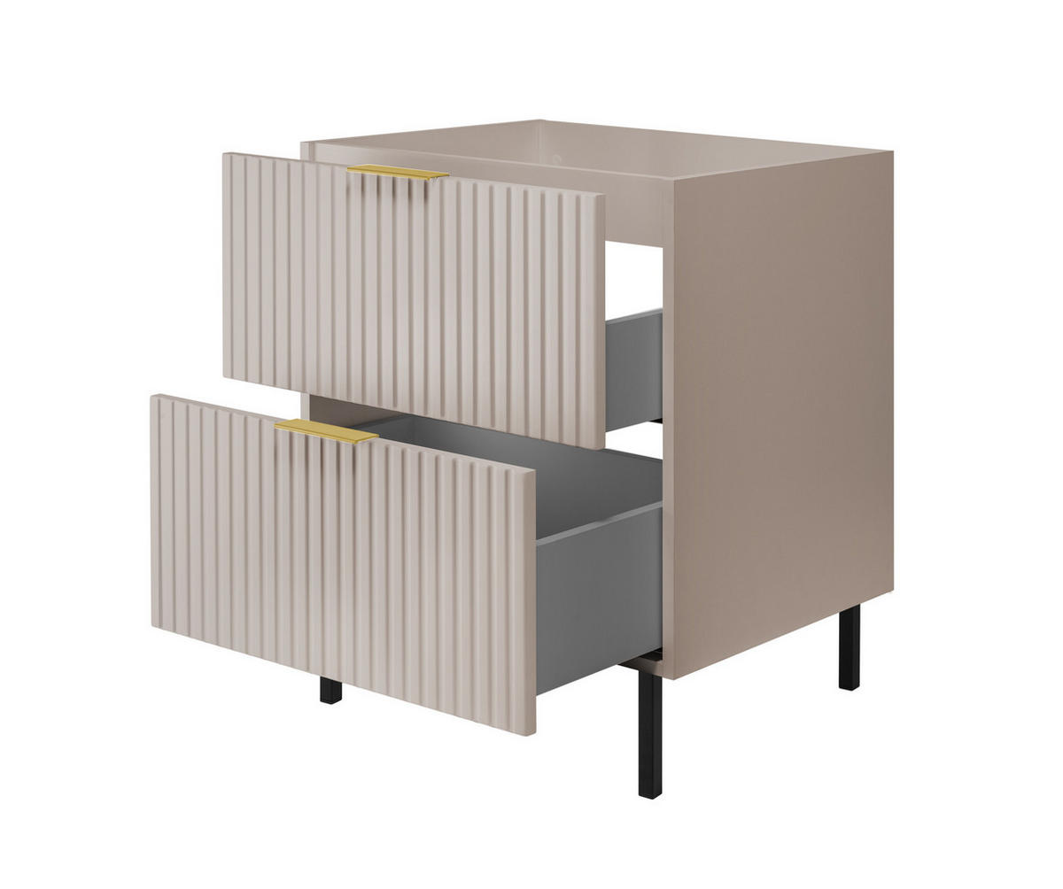 WASCHBECKUNTERSCHRANK, Kaschmir, 60 x 77 x 46 cm, goldener Griff, schwarze Beine, ohne Arbeitsplatte - Beige/Goldfarben, Holzwerkstoff (60/77/46cm) - 3XE LIVING