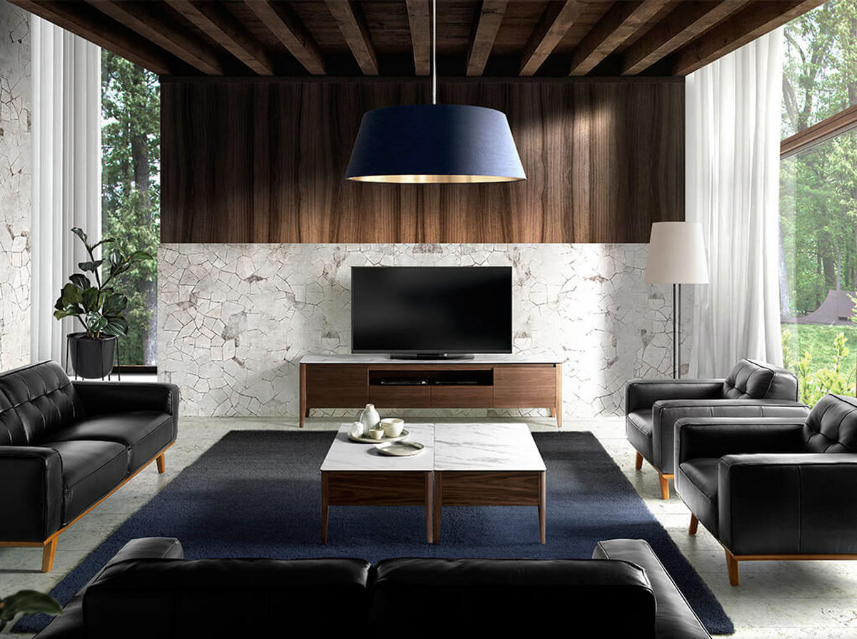 CHESTER-SESSEL aus schwarzem Leder - Schwarz/Braun, Leder/Holz (112/78/95cm) - ANGEL CERDA