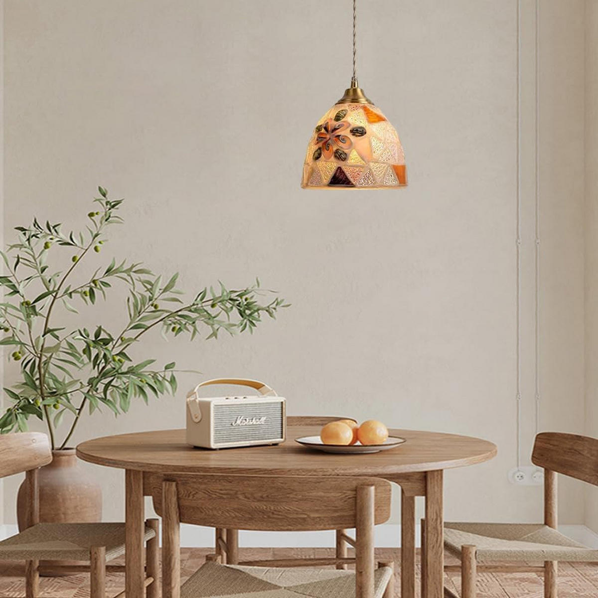 PENDELLEUCHTE Buntglas Nordisch Esszimmer, dekorativ Wohnzimmer Schlafzimmer - Creme, Metall (18/18/18cm) - Weltevree