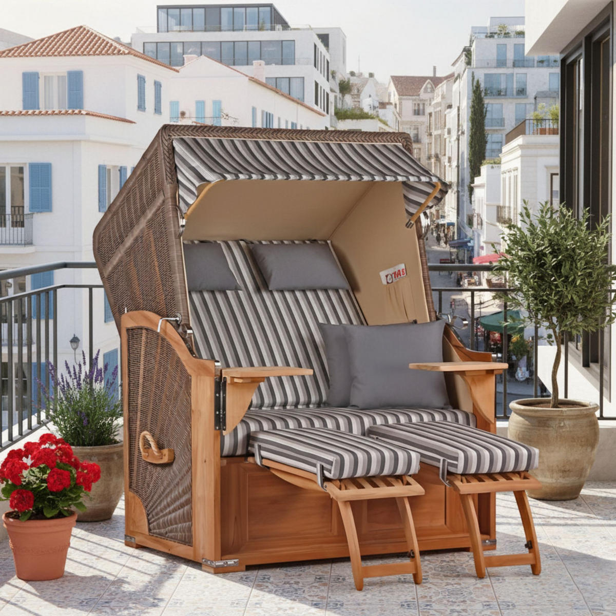 STRANDKORB SEEBLICK 2 Sitzer Teak - Braun/Grau, Metall (125/170/80cm) - Mr. Deko