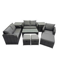 GARTENSOFA SET mit rechteckigem COUCHTISCH Polyrattan 8-Sitzer Dunkelgrau - Dunkelgrau/Grau, Glas/Kunststoff - Fimous