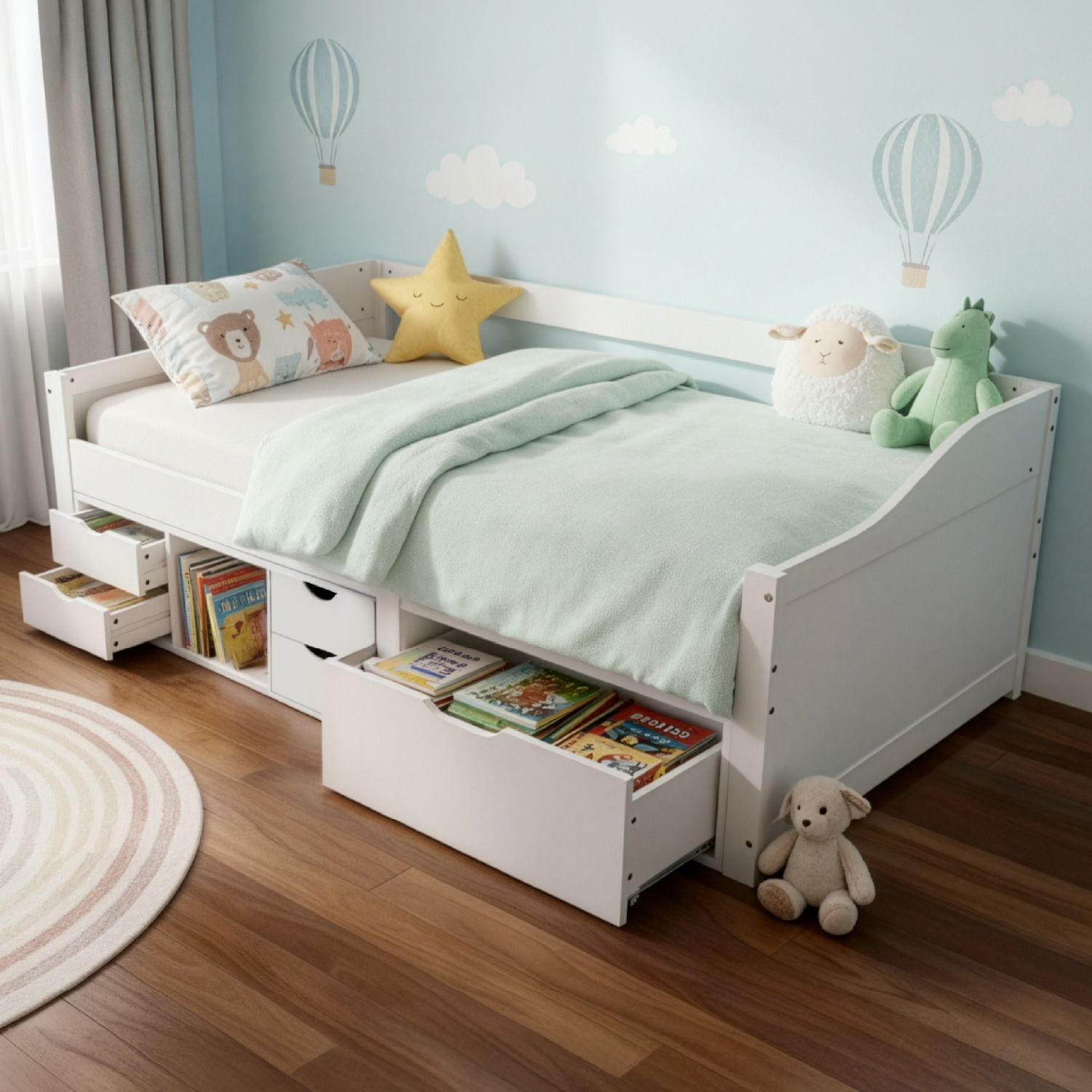 KINDER-FUNKTIONSBETT Nalu weiß 90x200 cm - Weiß, Holz (90/200cm) - Juskys