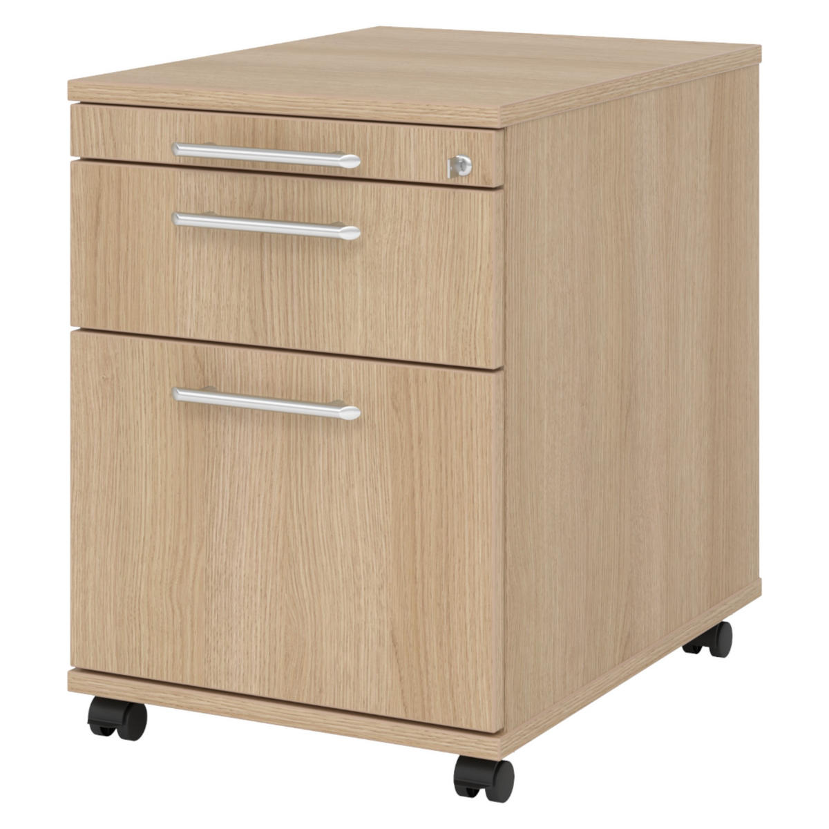ROLLCONTAINER - mit Hängeregistratur 58/42,8/59 cm in Eichefarben Relinggriff (Kunststoff) - Eichefarben, Holzwerkstoff (42.8/59/58cm) - bümö