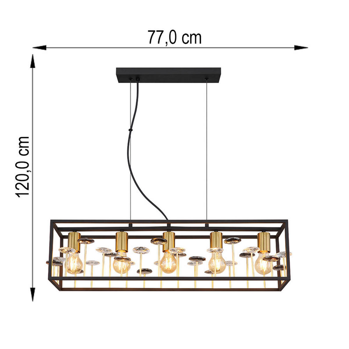 LED HÄNGELEUCHTE Metall Schwarz Rauchkristalle 5-flammig - Schwarz, Metall (77/18/120cm) - Globo Lighting
