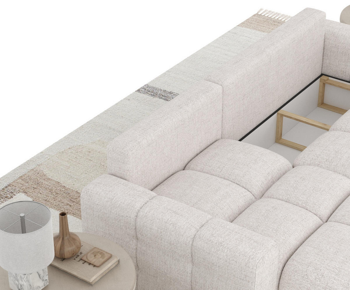 ECKSOFA MIT SCHLAFFUNKTION Ucci Beige Webstoff - Beige/Schwarz, Holz/Holzwerkstoff (233/142cm) - Maison de Reve