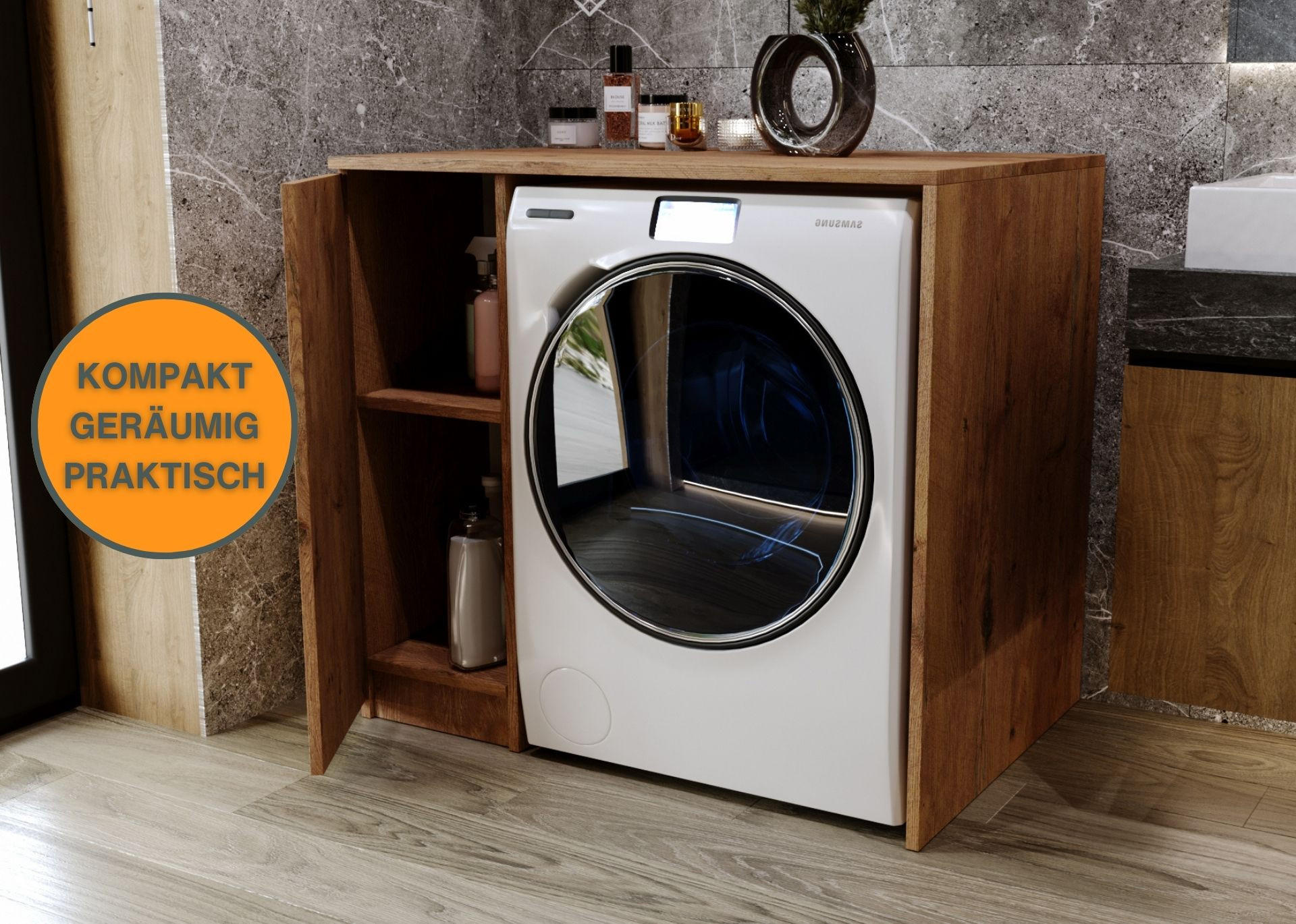 WASCHMASCHINENSCHRANK für Waschmaschine & Wäschetrockner 95/89/66 - Braun, Holzwerkstoff (95/89/66cm) - RAUMHIRSCH FURNITURE