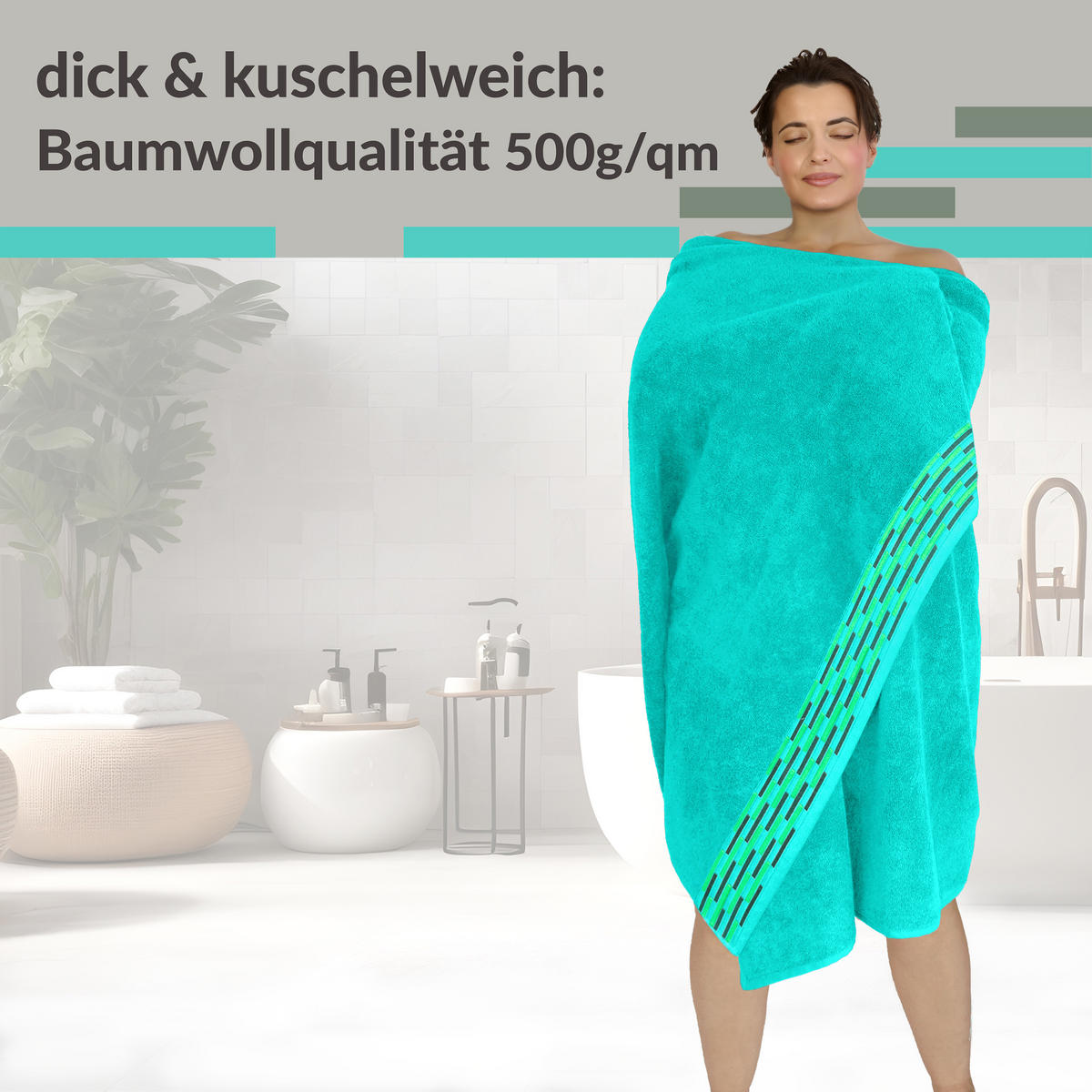 SAUNATUCH Lugano Türkis 80x200 cm - Türkis, Textil (80/200cm) - Lashuma