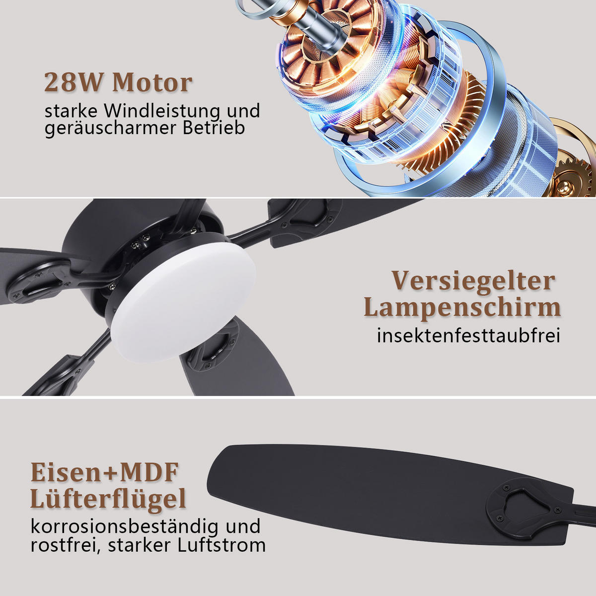 LED DECKENVENTILATOR Ularen 112/15/40 cm - Schwarz, Metall (112/15/40cm) - ZMH