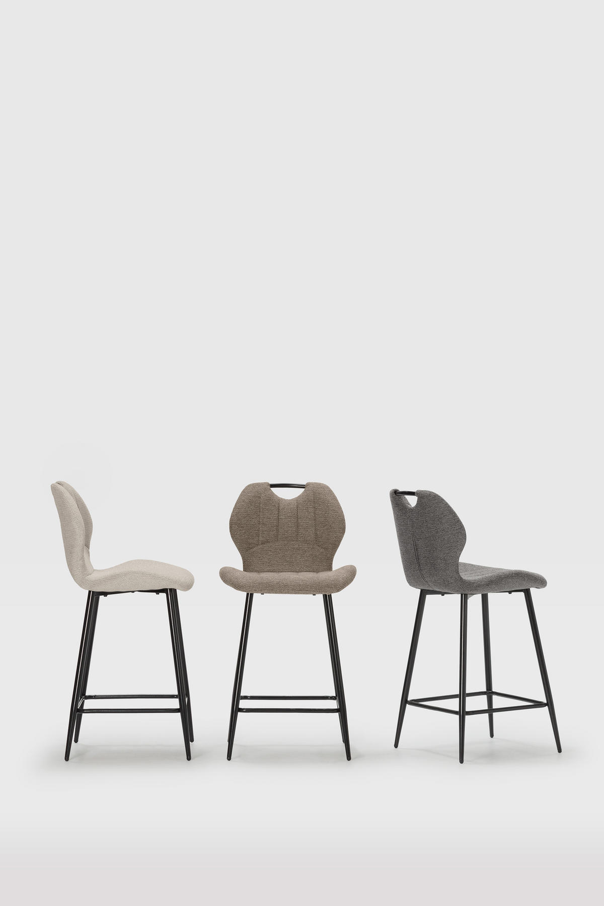 BARHOCKER (Set aus 2) aus Stoff mit schwarzen Metallbeinen - muli 48/51/65 cm - Grau, Textil (51/65/48cm) - Calicosy